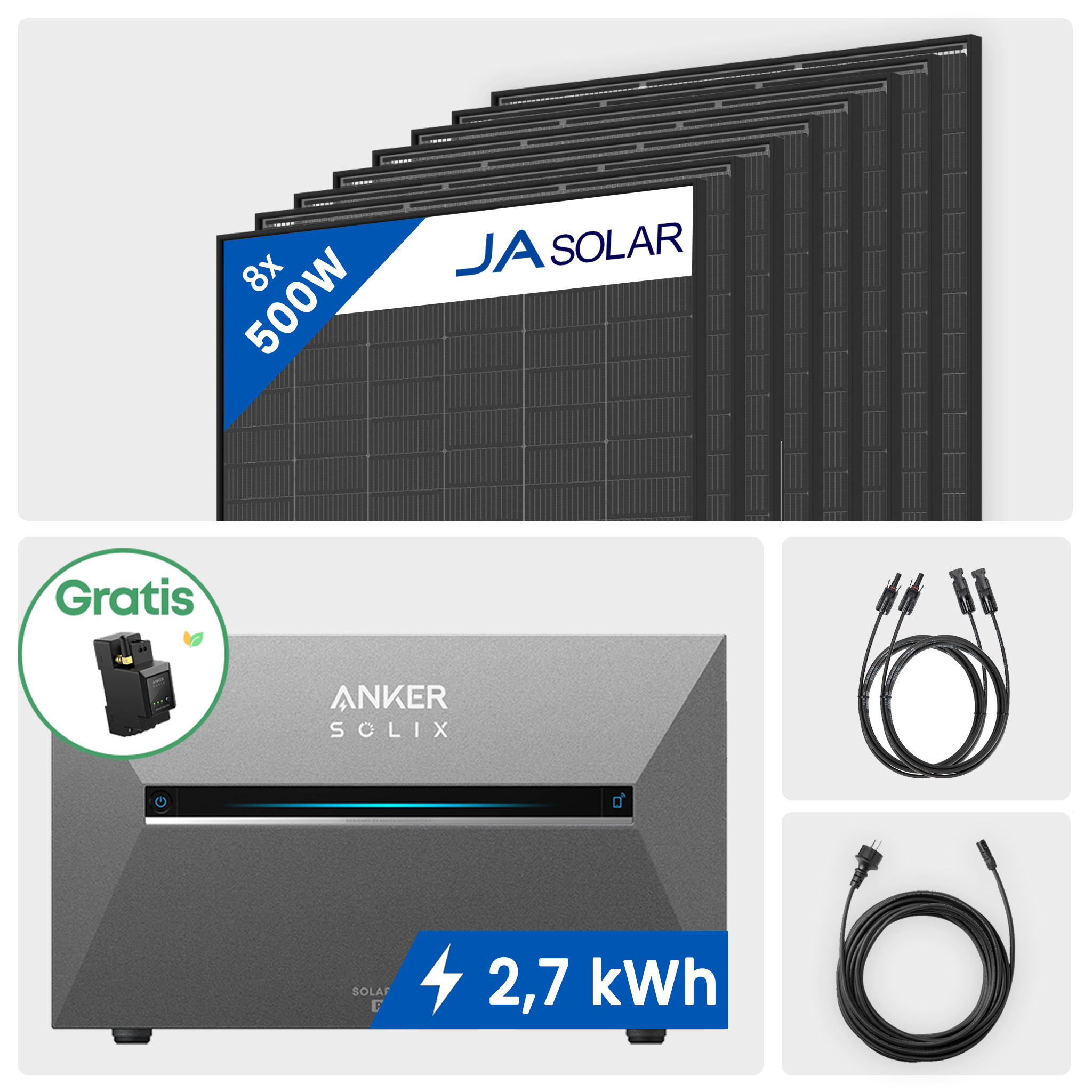 4000W Balkonkraftwerk mit Speicher - 8x JA Solar 500W Bifazial Full Black & Anker Solix Solarbank 3 Pro