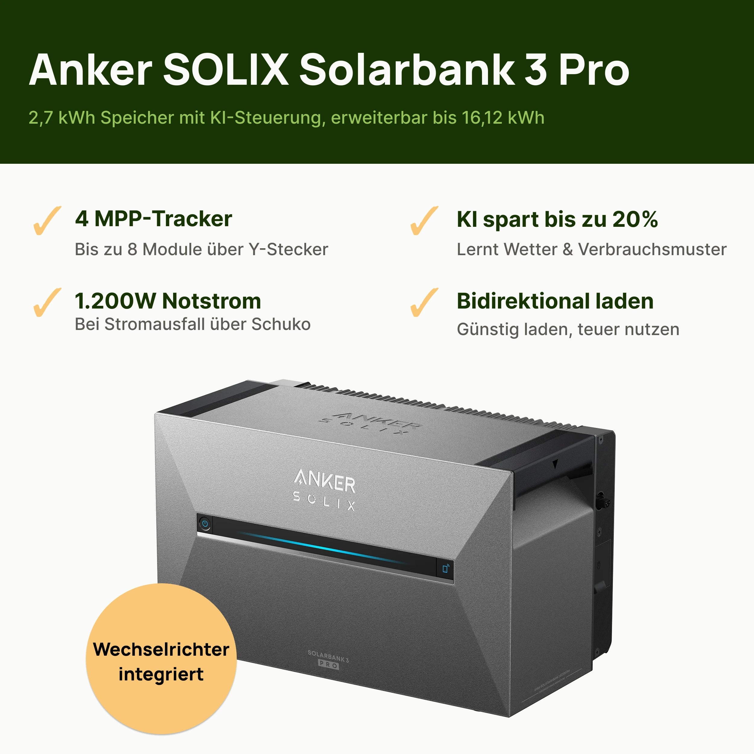 Balkonkraftwerk 1000W mit Speicher Anker SOLIX 3 Pro – Set