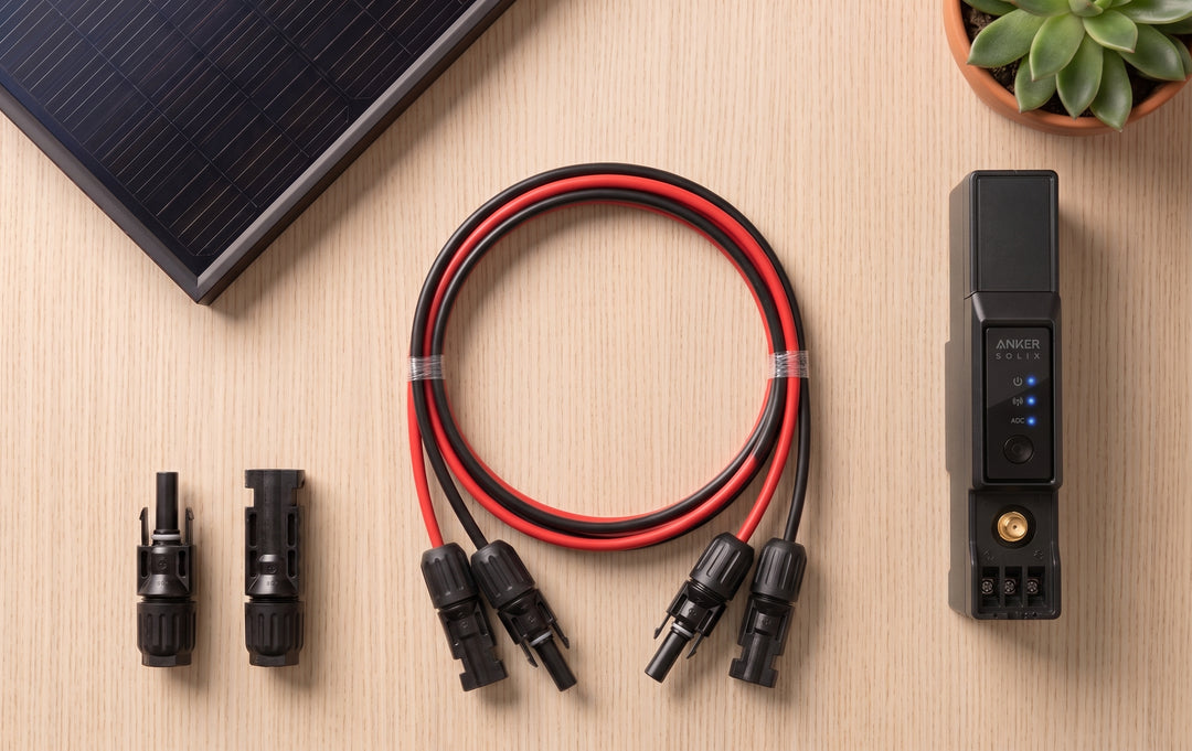 Zubehör für Balkonkraftwerke: Solarmodul, Solarkabel mit MC4-Steckern und Smart Meter