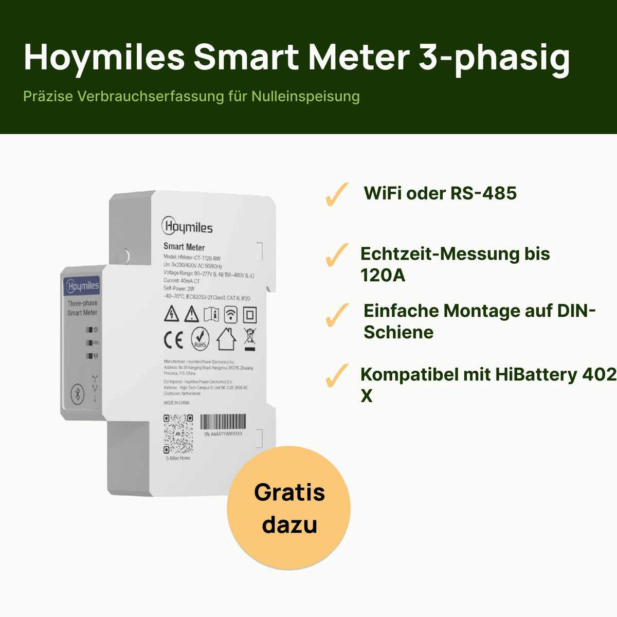 Balkonkraftwerk 2000W mit Speicher Hoymiles HiBattery 4020 X inkl. Smart Meter