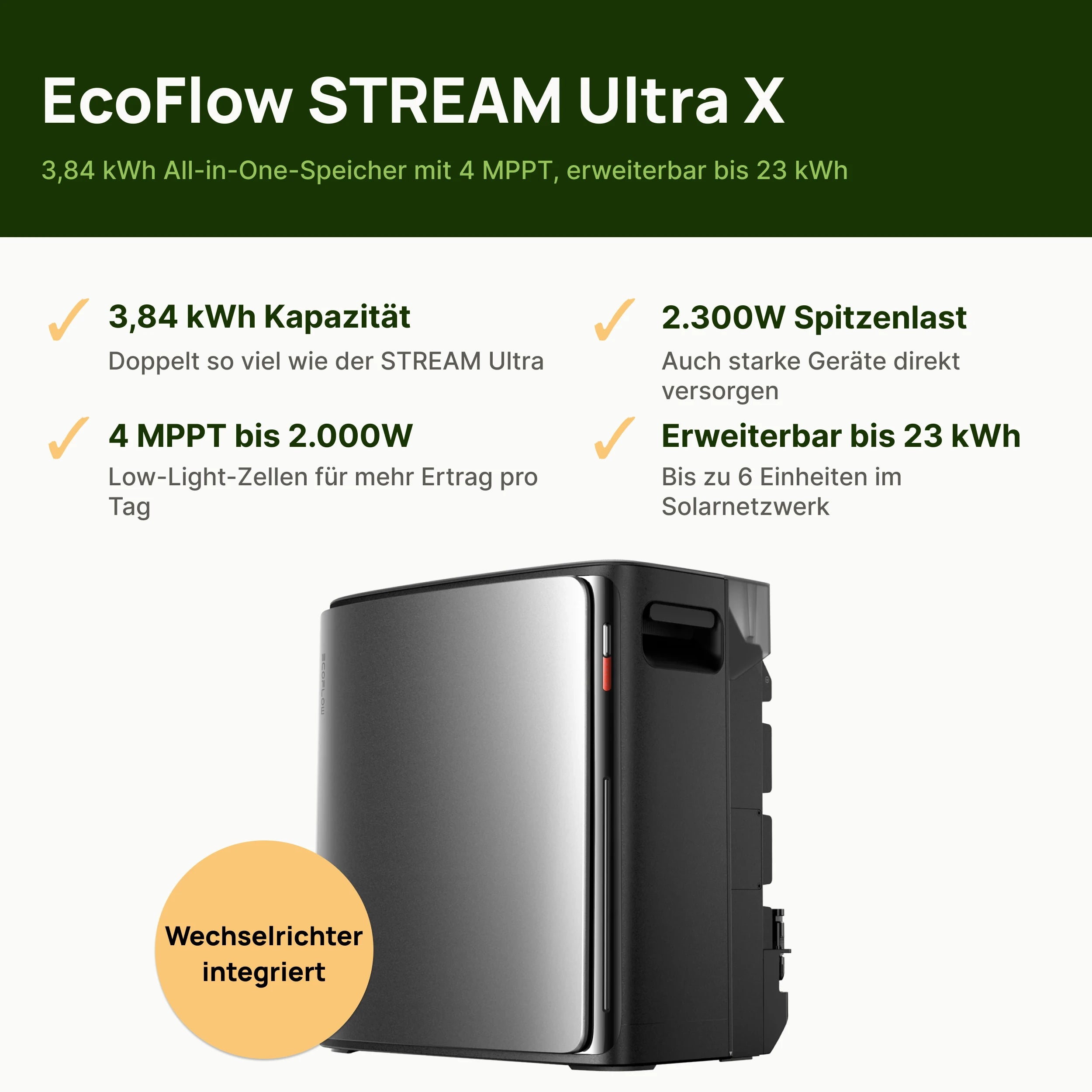 Balkonkraftwerk 1000W mit Speicher EcoFlow STREAM Ultra X – Set