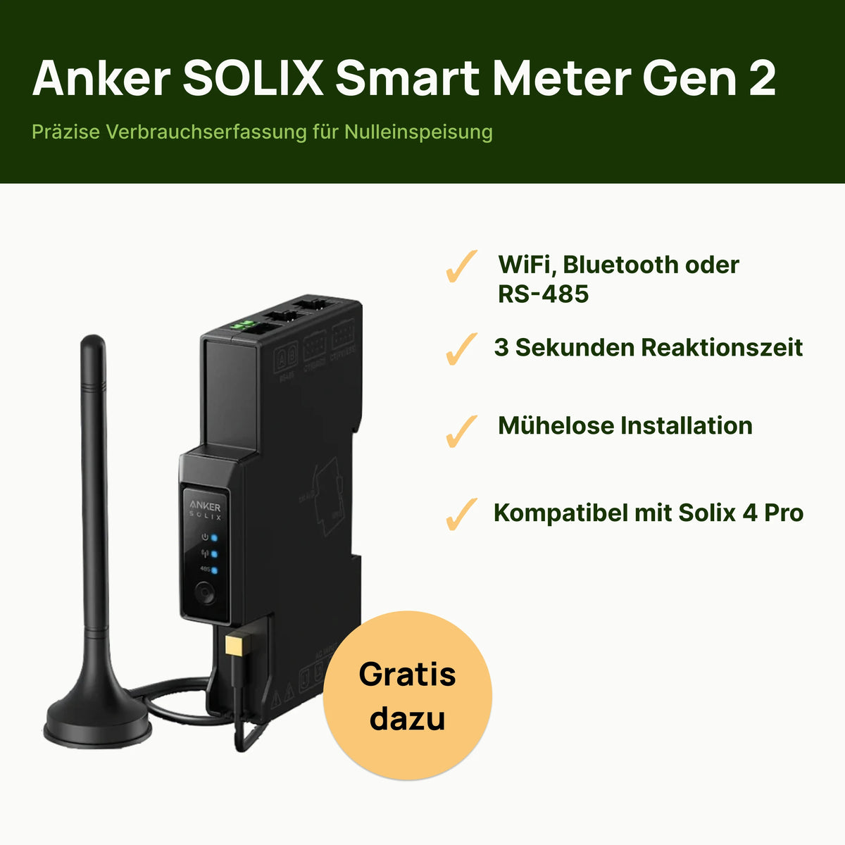 Anker SOLIX Smart Meter Gen 2 zur Verbrauchserfassung für die Nulleinspeisung