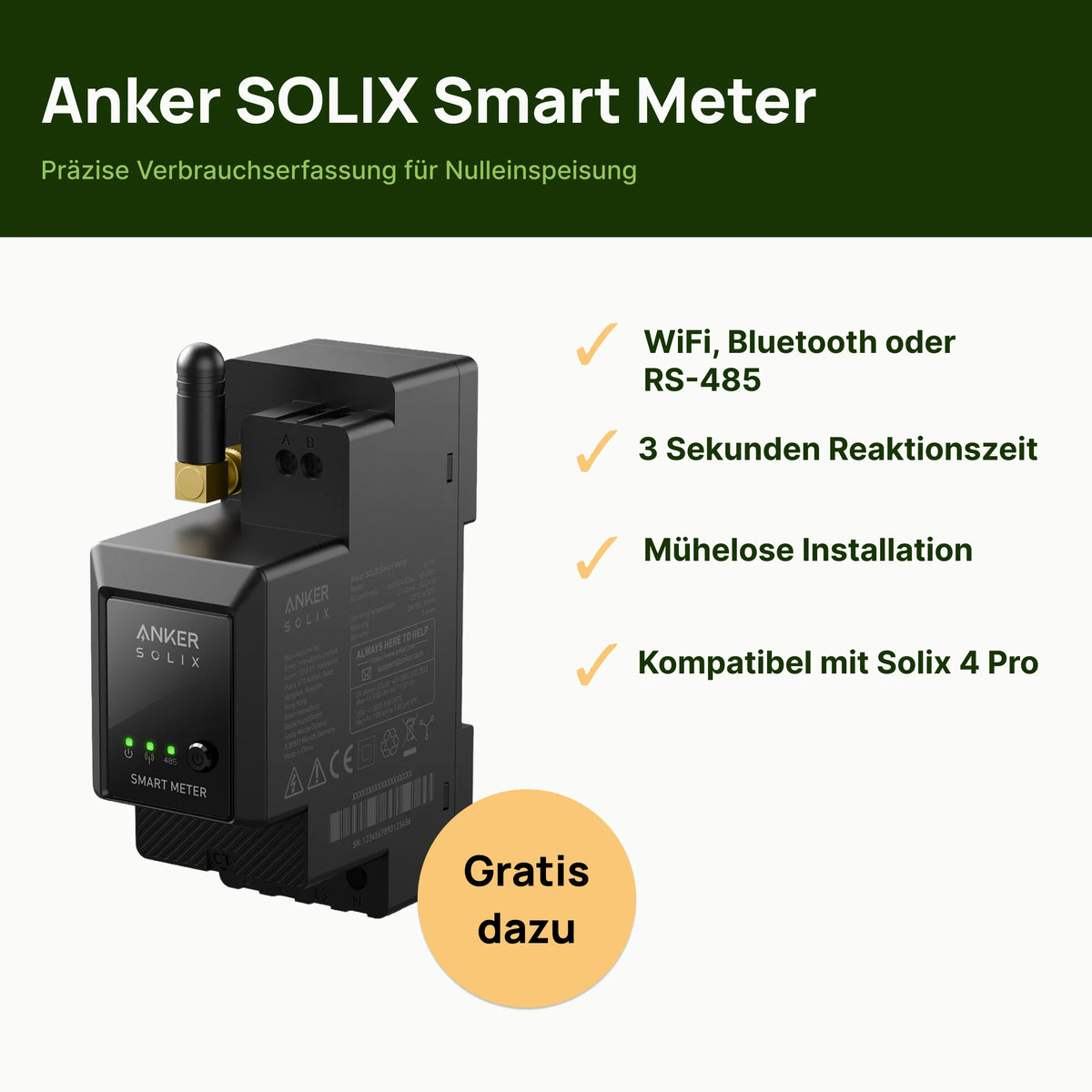 Anker SOLIX Smart Meter zur präzisen Verbrauchserfassung für die Nulleinspeisung