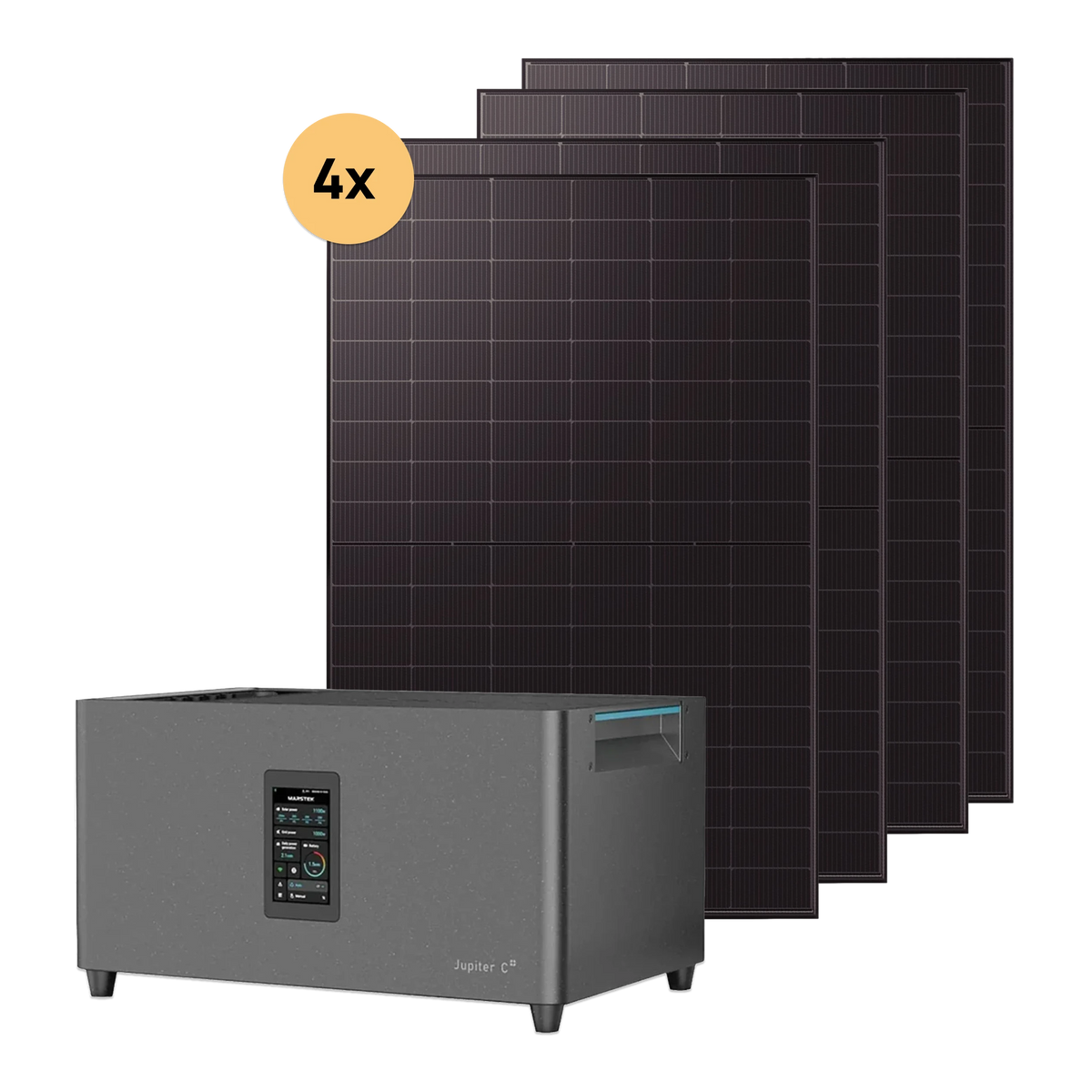 Balkonkraftwerk 2000 W Set mit vier Solarmodulen und Marstek Jupiter C Plus Speicher