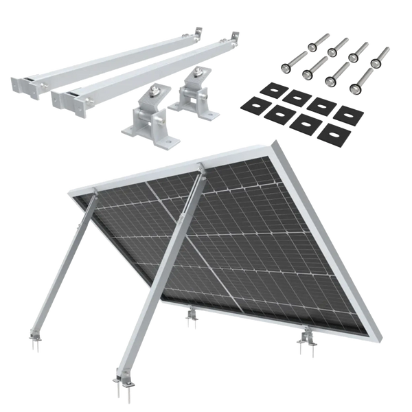 Flachdachhalterung mit aufgeständertem Solarmodul und Montageteilen