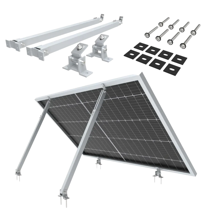 Flachdachhalterung mit aufgeständertem Solarmodul und Montageteilen