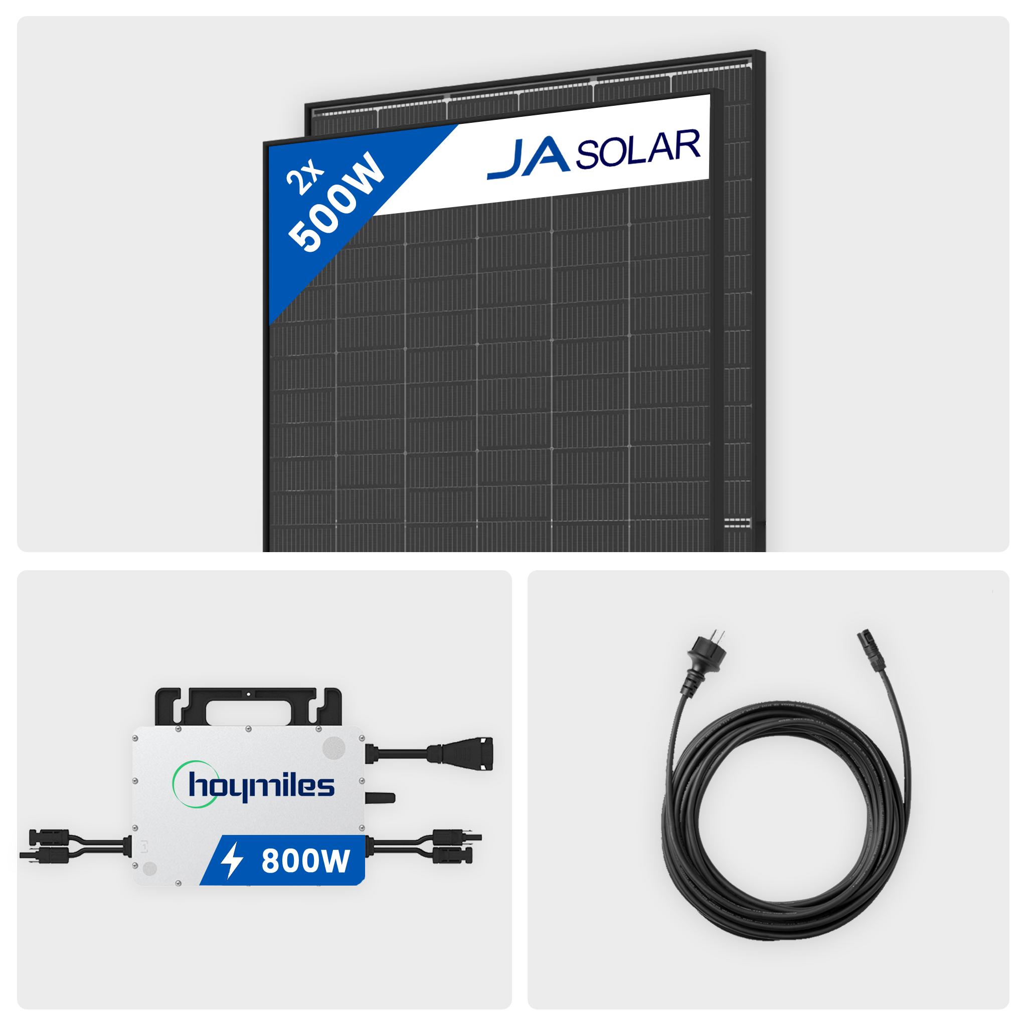 1000W Balkonkraftwerk - 2x Ja Solar 500W Bifazial Full Black & Hoymiles HMS-800W-2T Wechselrichter