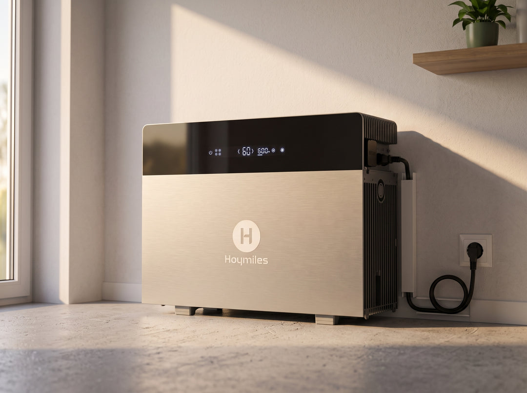 Hoymiles HiBattery Speicher an der Wand eines Hauswirtschaftsraums