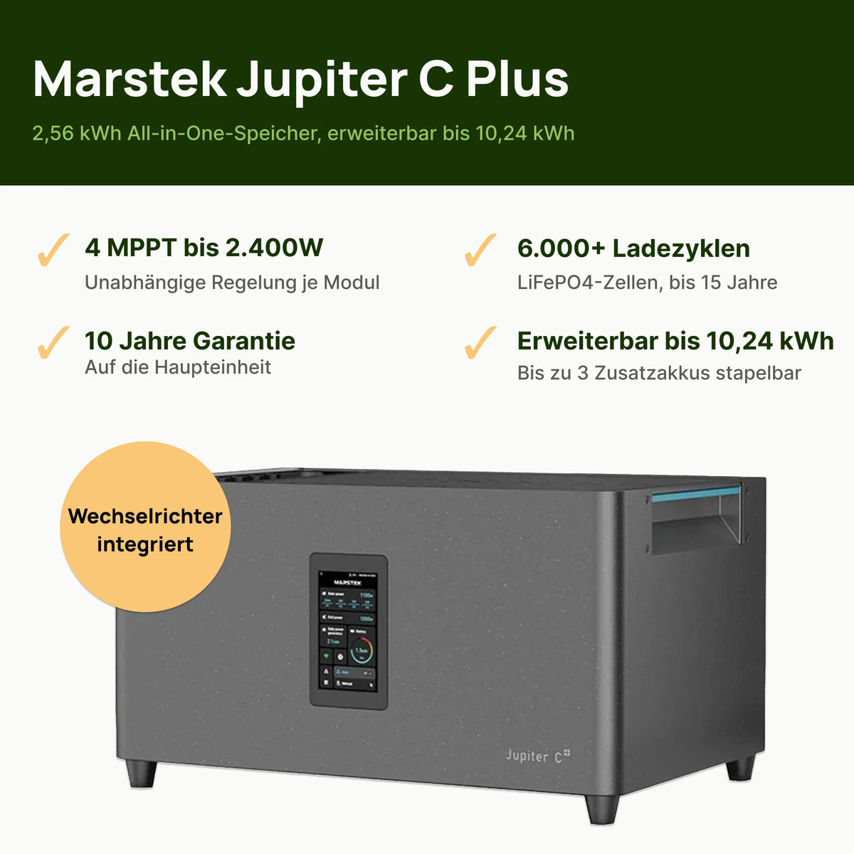 Marstek Jupiter C Plus: 2,56 kWh All-in-One-Speicher mit integriertem Wechselrichter