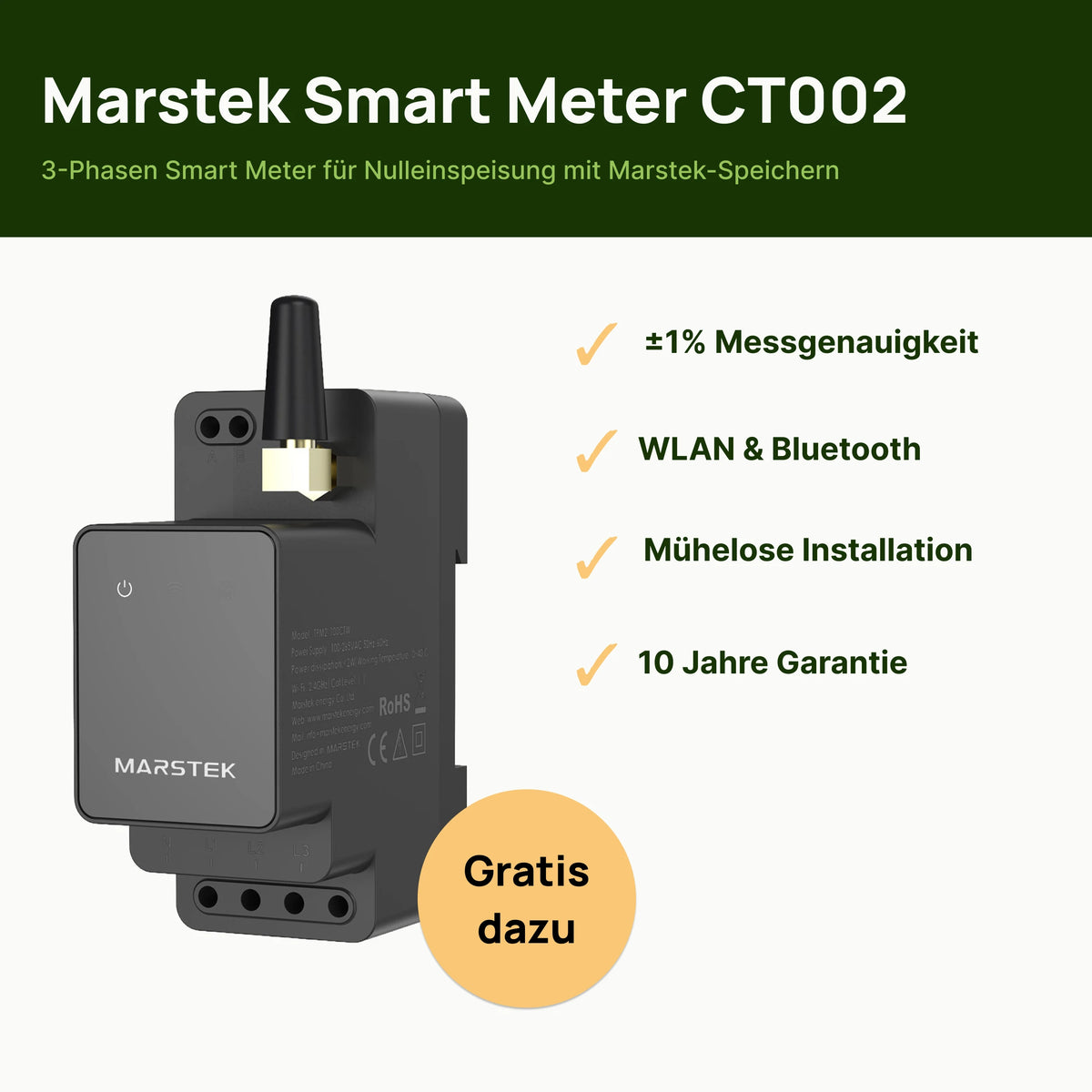 Marstek Smart Meter CT002: 3-Phasen Smart Meter für die Nulleinspeisung mit Marstek-Speichern